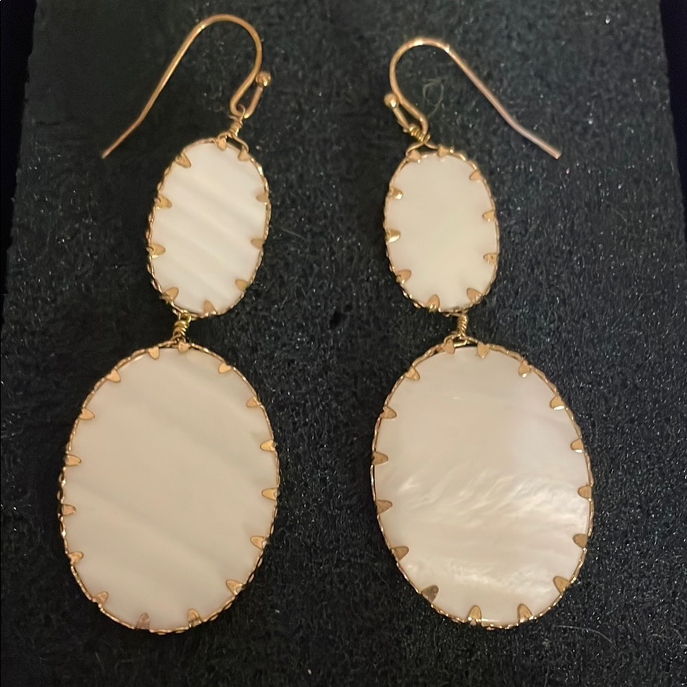 Gold and White Shell Teardrop Earrings